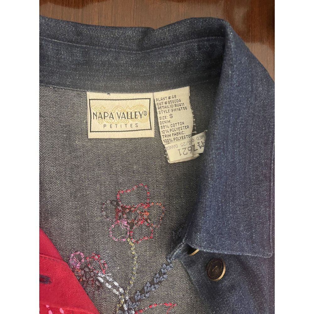 Patchwork Embroidered Denim Shirt Boho Folk Art Button Up Artsy Top Sz S Petite - Picture 7 of 15